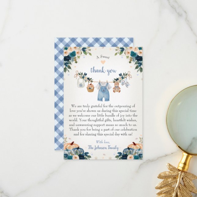 Sweet Little Pumpkin Autumn Baby Shower Thank You Card (Front/Back In Situ)