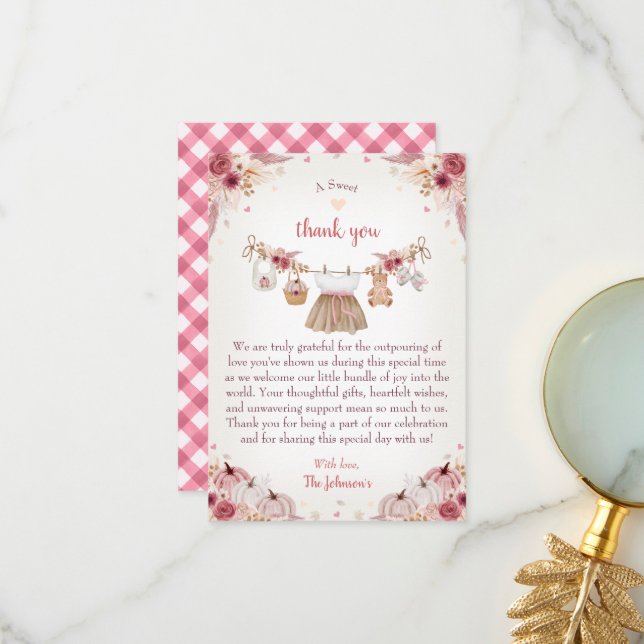 Sweet Little Pumpkin Autumn Baby Shower  Thank You Card (Front/Back In Situ)