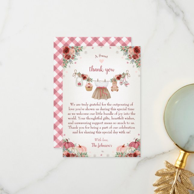 Sweet Little Pumpkin Autumn Baby Shower  Thank You Card (Front/Back In Situ)
