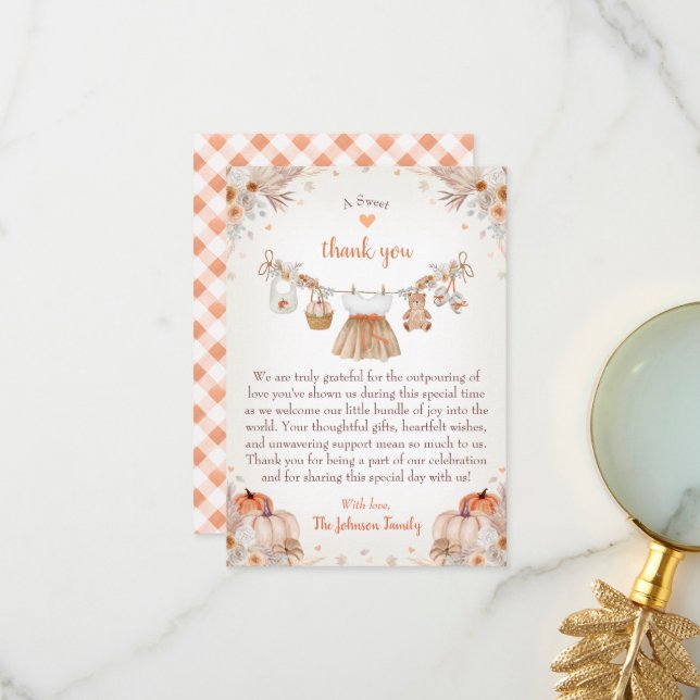 Sweet Little Pumpkin Autumn Baby Shower  Thank You Card (Front/Back In Situ)