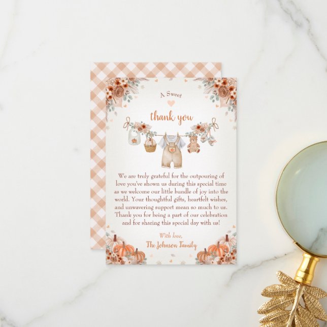 Sweet Little Pumpkin Autumn Baby Shower  Thank You Card (Front/Back In Situ)