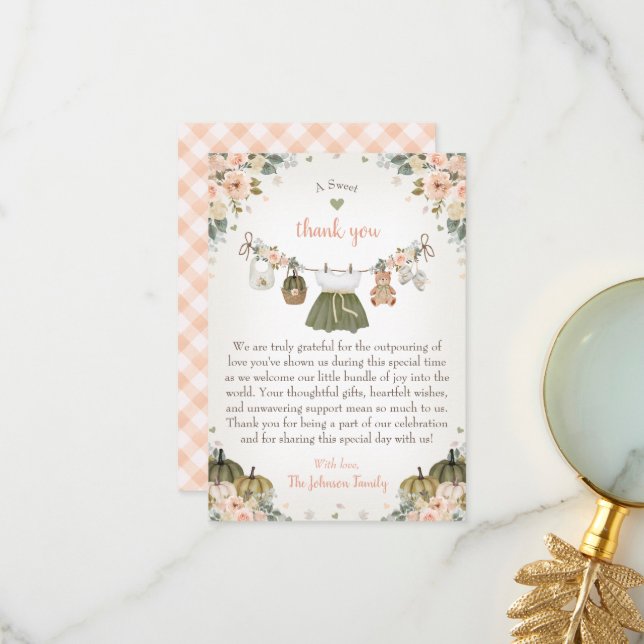 Sweet Little Pumpkin Autumn Baby Shower  Thank You Card (Front/Back In Situ)