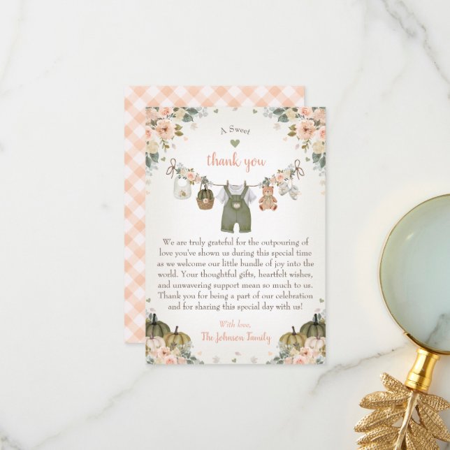Sweet Little Pumpkin Autumn Baby Shower  Thank You Card (Front/Back In Situ)