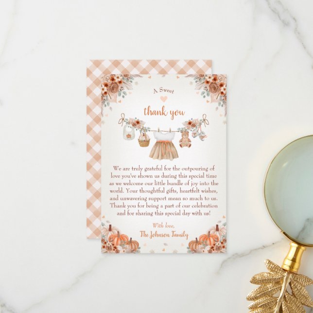 Sweet Little Pumpkin Autumn Baby Shower  Thank You Card (Front/Back In Situ)