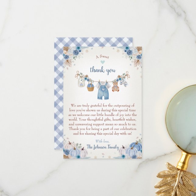 Sweet Little Pumpkin Autumn Baby Shower Thank You Card (Front/Back In Situ)