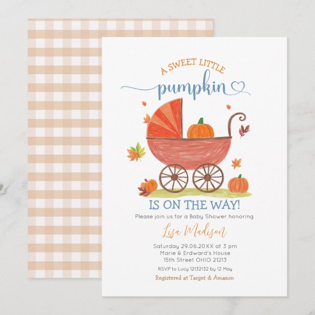Sweet Little Pumpkin Baby Carriage Baby Shower Invitation (Front/Back)