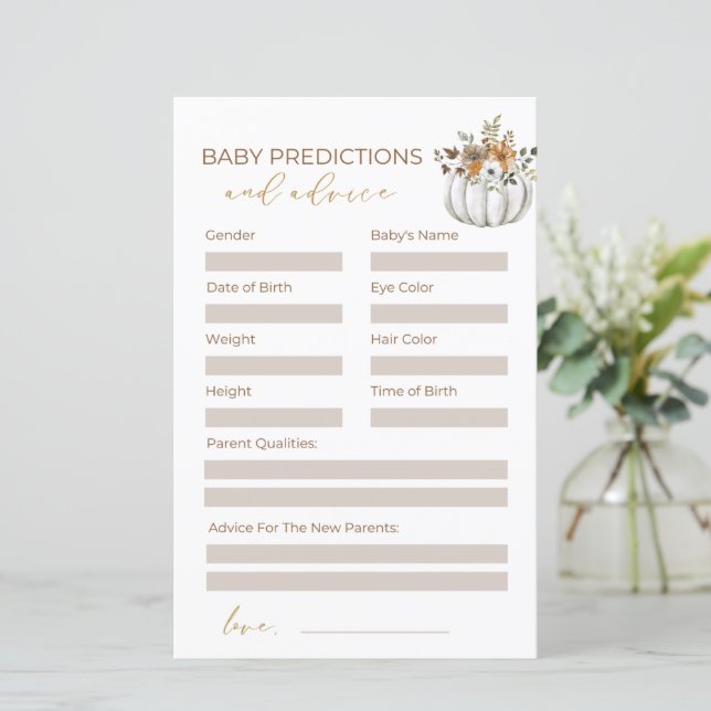 Sweet Little Pumpkin Baby Shower Advice Card (Standing Front)
