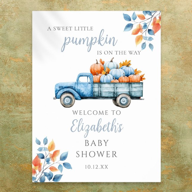 Sweet Little Pumpkin Blue Baby Shower Welcome Sign (Sweet Little Pumpkin Blue Baby Shower Welcome Sign)