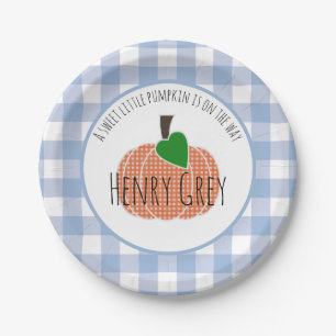 Sweet Little Pumpkin Blue Plaid Baby Shower Boy Paper Plate