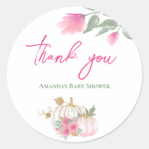 Sweet Little Pumpkin Blush Pink Gold White Floral Classic Round Sticker