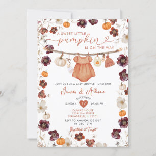 Sweet Little Pumpkin Boho Baby Clothes Baby Shower Invitation