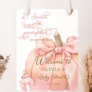 Sweet Little Pumpkin Bow Baby Shower Welcome Poster