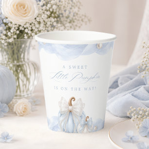 Sweet Little Pumpkin Bow Blue Baby Shower Paper Cups