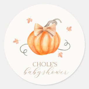 Sweet Little Pumpkin Bow Fall Baby Shower  Classic Round Sticker