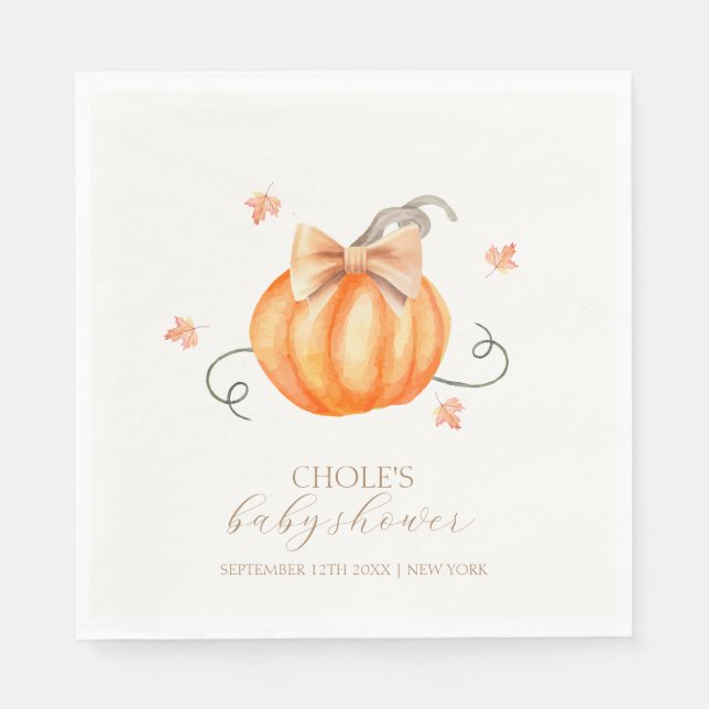 Sweet Little Pumpkin Bow Fall Baby Shower  Napkin (Front)