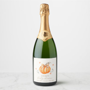 Sweet Little Pumpkin Bow Fall Baby Shower  Sparkling Wine Label