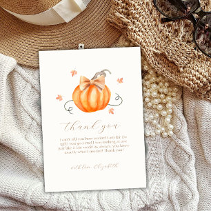 Sweet Little Pumpkin Bow Fall Baby Shower Thank You Card