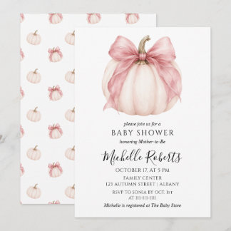 Sweet Little Pumpkin Cute Pink Bow Baby Shower Invitation