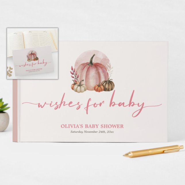 Sweet Little Pumpkin Fall Autumn Pink Baby Shower Guest Book (Creator Uploaded)