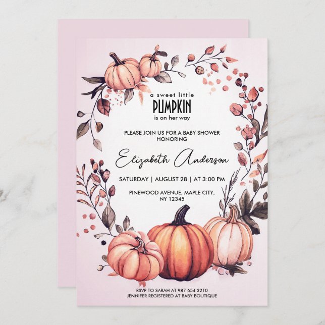 Sweet Little Pumpkin Fall Baby Shower Invitation (Front/Back)