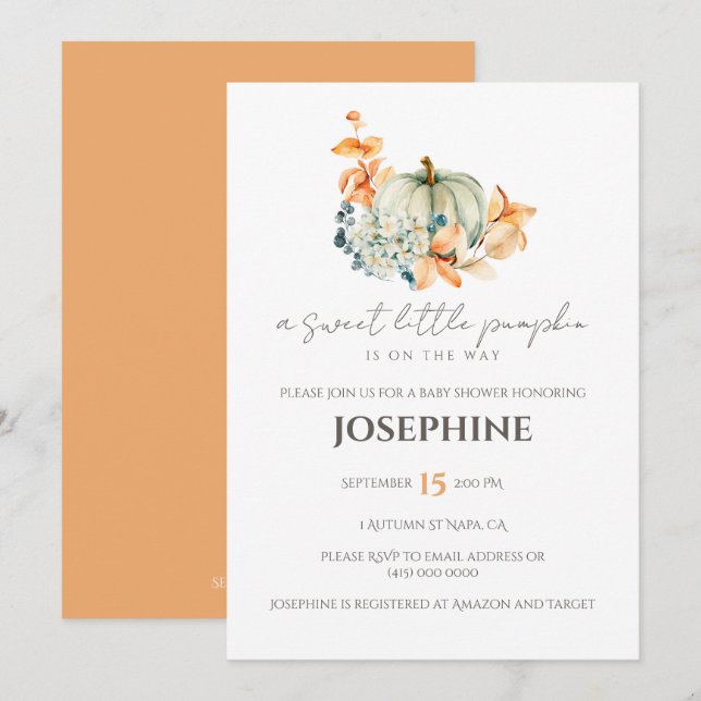 Sweet Little Pumpkin Fall Baby Shower Invitation (Front/Back)