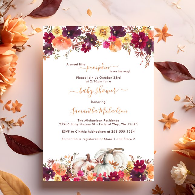 Sweet Little Pumpkin Fall Floral Baby Shower Invitation (Sweet Little Pumpkin Fall Floral Baby Shower Invitation)