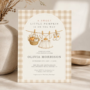 Sweet Little Pumpkin Fall Girl Gingham Baby Shower Invitation