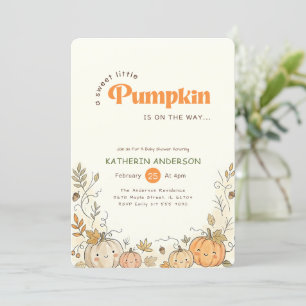 Sweet Little Pumpkin Fall Leaves Baby Shower Invitation