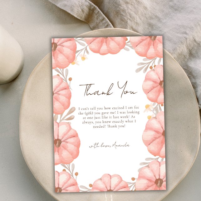 Sweet Little Pumpkin Floral Baby Shower  Thank You Card (Sweet Little Pumpkin Floral Baby Shower Thank You Card)