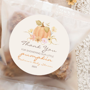 Sweet Little Pumpkin Floral Fall Baby Shower Classic Round Sticker