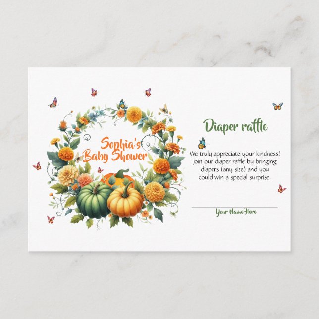 Sweet Little Pumpkin Floral Fall Diaper Raffle  Enclosure Card (Front)