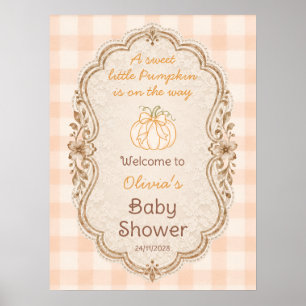 Sweet Little Pumpkin Gingham Baby Shower Welcome Poster