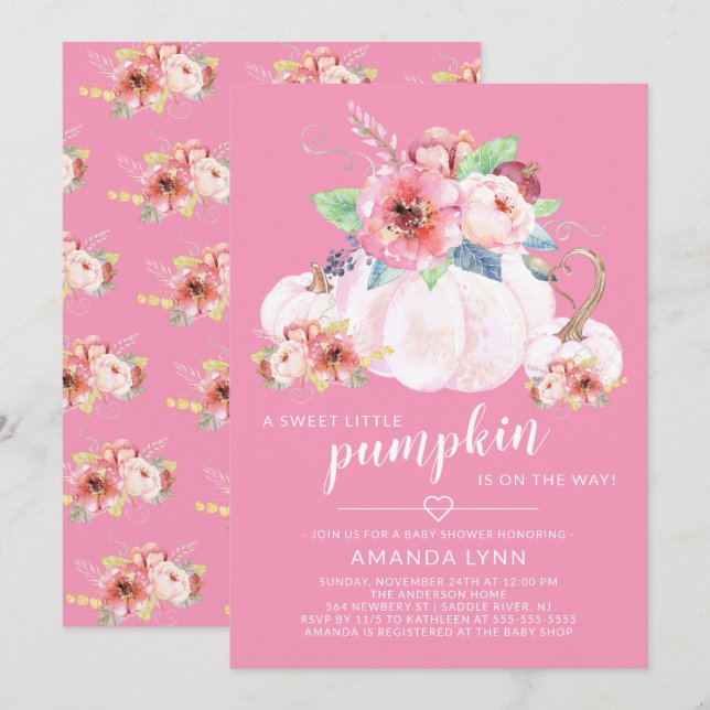 Sweet Little Pumpkin Girls Baby Shower Invitation (Front/Back)