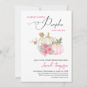 Sweet Little Pumpkin Gold Pink Baby Shower Invitation