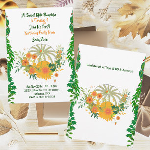 Sweet Little Pumpkin Greenery Fall Colours Birthda Invitation