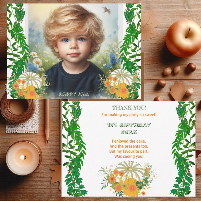 Sweet Little Pumpkin Greenery Fall Colours Birthda Thank You Card (Sweet Little Pumpkin Greenery Fall Colors Birthday Thank You Card)