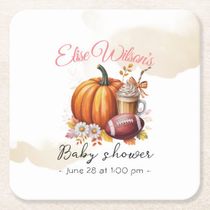 Sweet little pumpkin is on the way square paper coaster