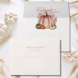 Sweet Little Pumpkin On Her Way Pink Baby Shower Envelope