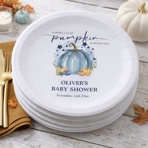 Sweet Little Pumpkin On Its Way Boy Baby Shower   Paper Plate