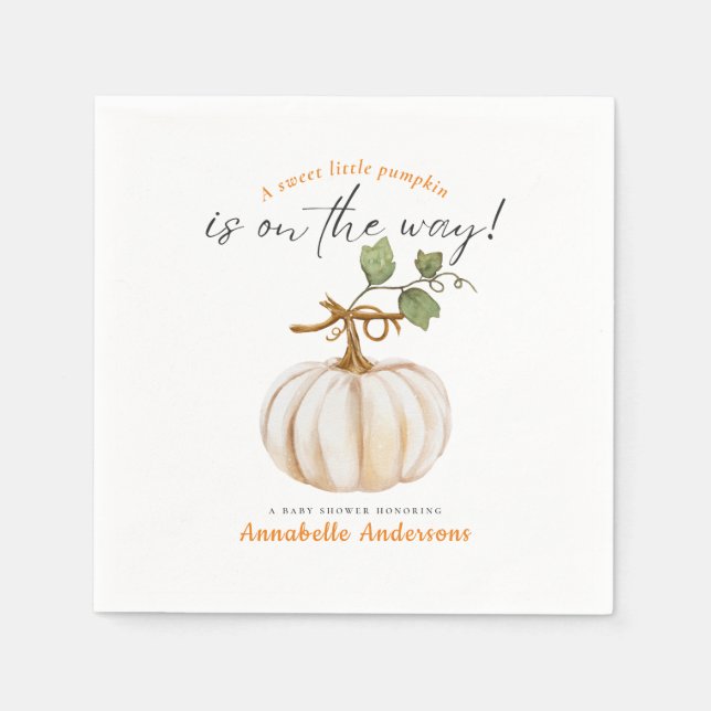 Sweet little Pumpkin on the way Baby Shower Napkin (Front)