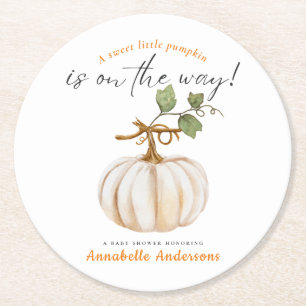 Sweet little Pumpkin on the way Baby Shower Round Paper Coaster