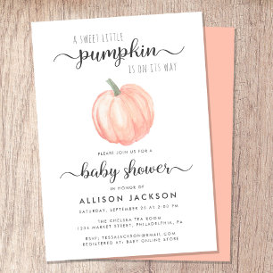 Sweet Little Pumpkin Orange Watercolor Baby Shower Invitation