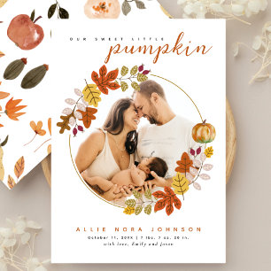 Sweet Little Pumpkin Photo Fall Baby Announcement