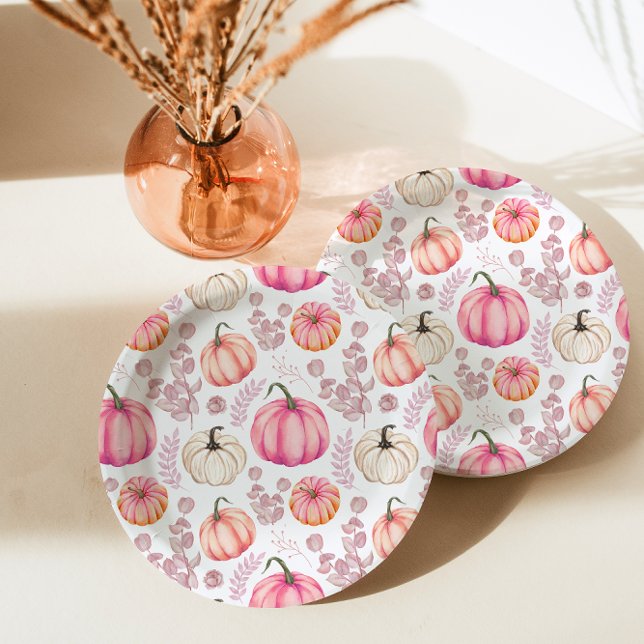 Sweet Little Pumpkin Pink Autumn Baby Shower Paper Plate (Creator Uploaded)