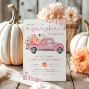 Sweet Little Pumpkin Pink Autumn Birthday Invitation