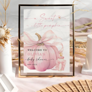 Sweet Little Pumpkin Pink Baby Shower Welcome Poster