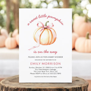 Sweet Little Pumpkin Pink Bow Coquette Baby Shower Invitation