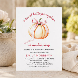 Sweet Little Pumpkin Pink Bow Girl Baby Shower Invitation