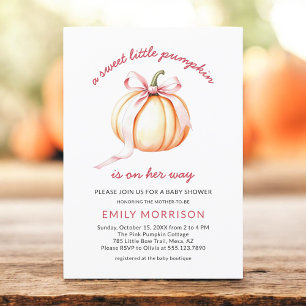 Sweet Little Pumpkin Pink Bow Girl Baby Shower Invitation