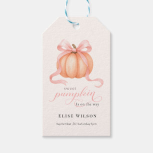 Sweet Little pumpkin pink bow is on the way Gift Tags